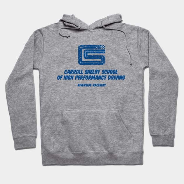 1962 Carroll Shelby School of High Performance Driving  - blue distressed print Hoodie by retropetrol